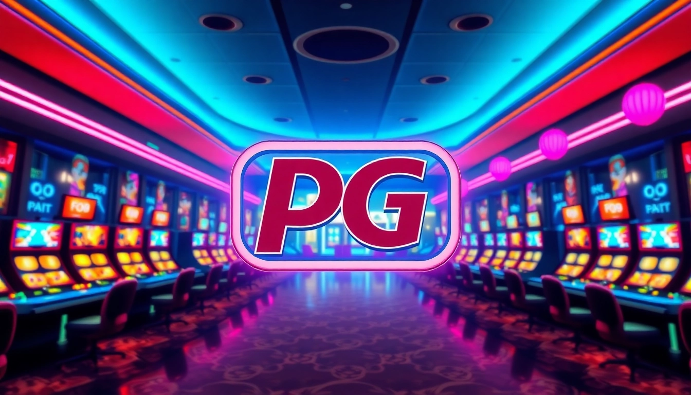 Engage with สล็อต pg เว็บตรง in a lively casino scene, showcasing vibrant colors and an inviting atmosphere.