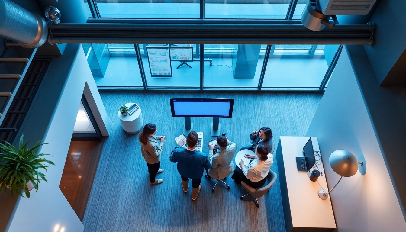 Collaborative team discussing outsourcing strategies in a modern office setting.