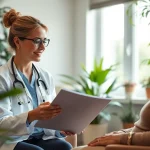 Empowering breast cancer recovery through supportive consultations between doctor and patient.