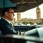 Experience the comfort of a private chauffeur london in a luxury car against iconic city landmarks.