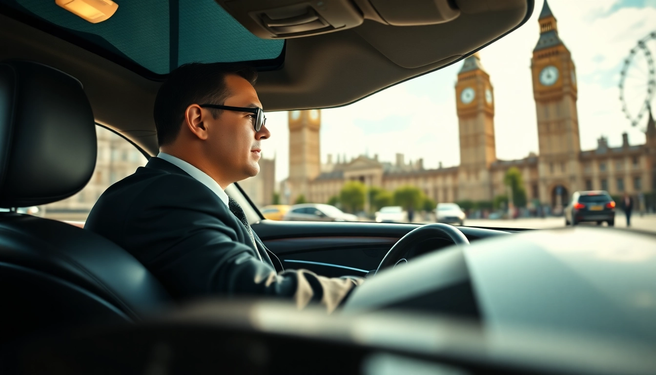Experience the comfort of a private chauffeur london in a luxury car against iconic city landmarks.